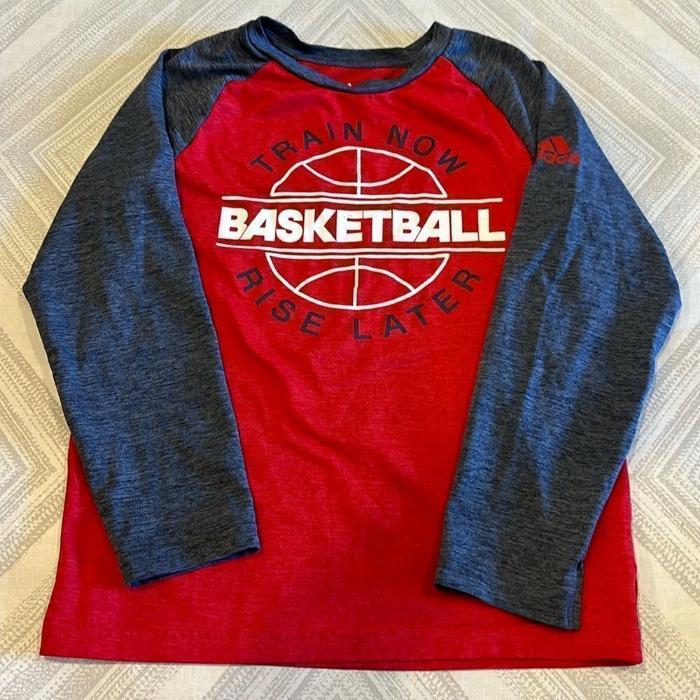 Adidas Boys Grey & Red ‘Training Now Rise Later Basketball’ Long Sleeve Shirt